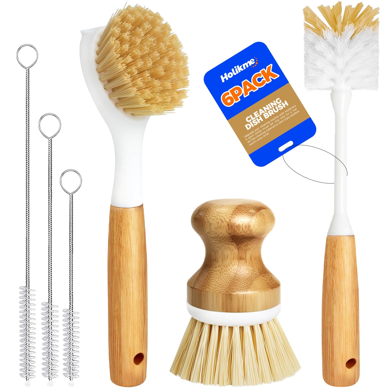 Holikme 6 Pack Dish Brush Kitchen Brushes Set with Vegetable Palm Brush